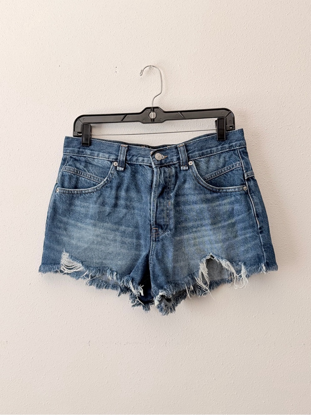 Free People Distressed Blue Denim Jean Shorts
